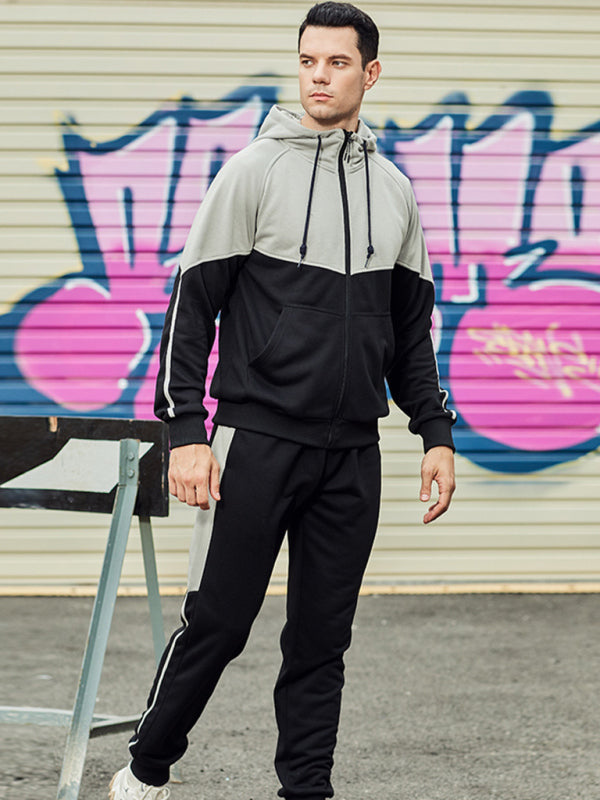 Men's casual fashion hooded zipper sweatshirt and pants two-piece set - Venus Trendy Fashion Online