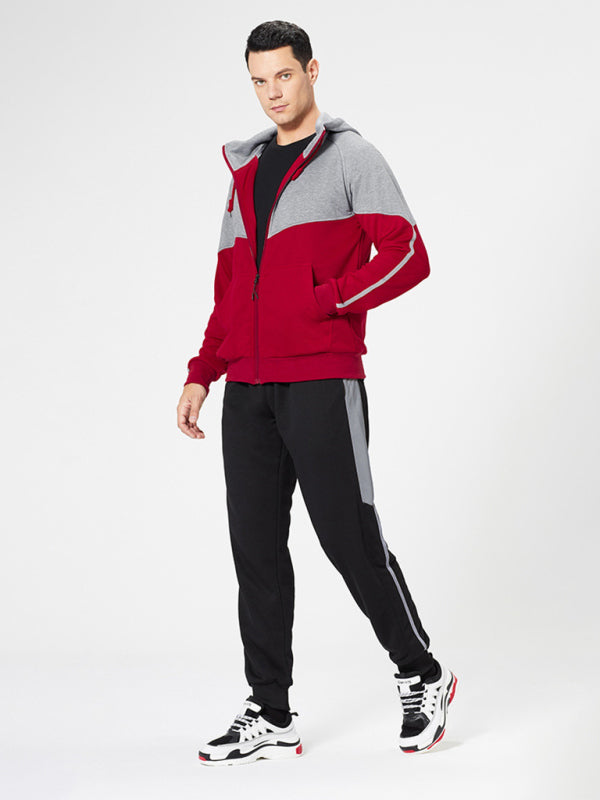 Men's casual fashion hooded zipper sweatshirt and pants two-piece set - Venus Trendy Fashion Online