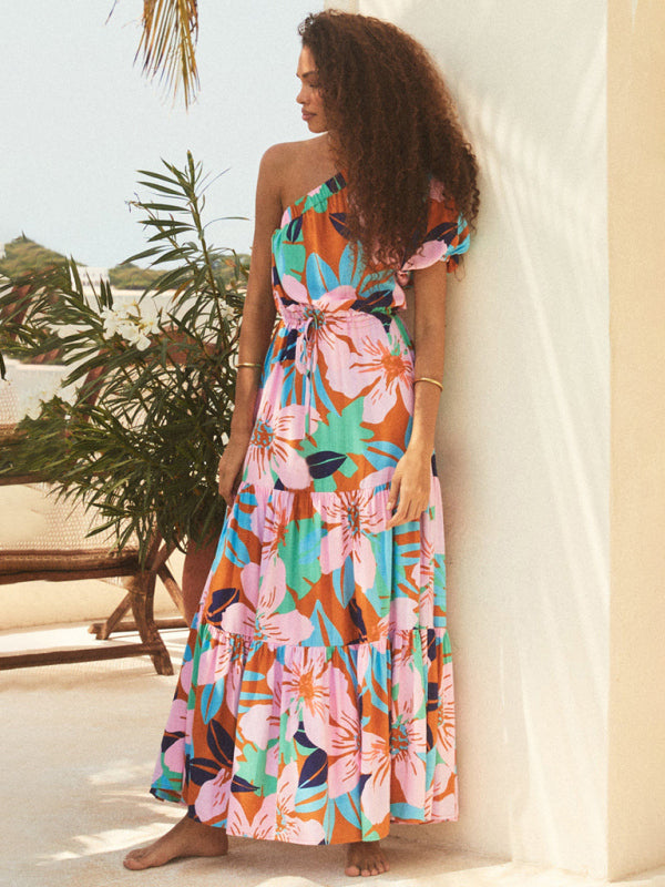 Women's off-shoulder holiday style floral high-end dress - Venus Trendy Fashion Online