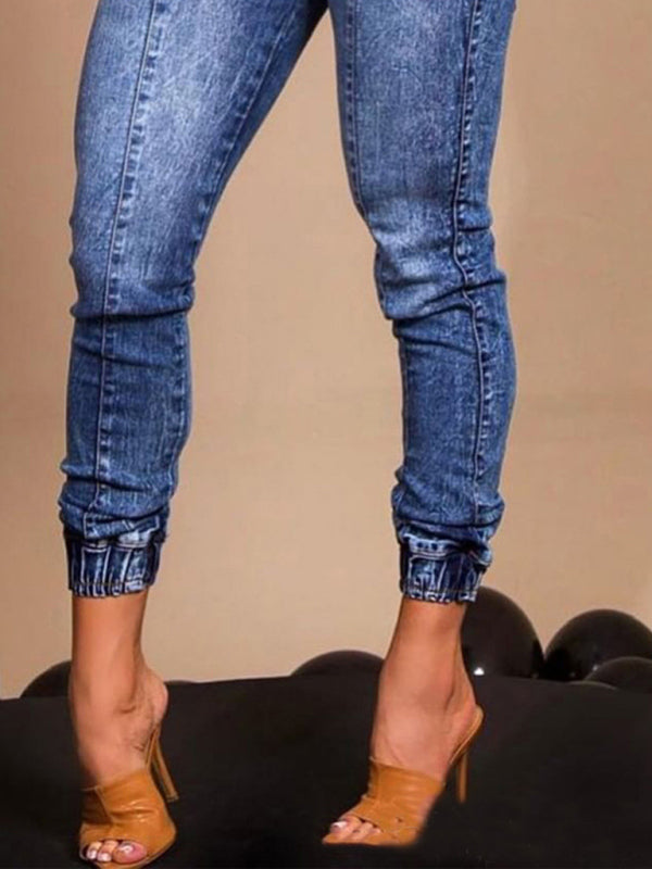 Women's elastic waist tie slim fit jeans - Venus Trendy Fashion Online