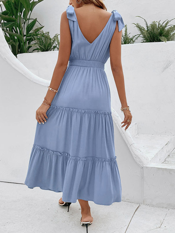New women's new solid color suspender high waist dress - Venus Trendy Fashion Online