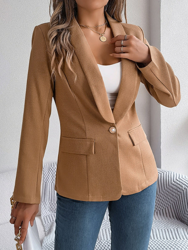 Feminine solid color long-sleeved one-button blazer - Venus Trendy Fashion Online