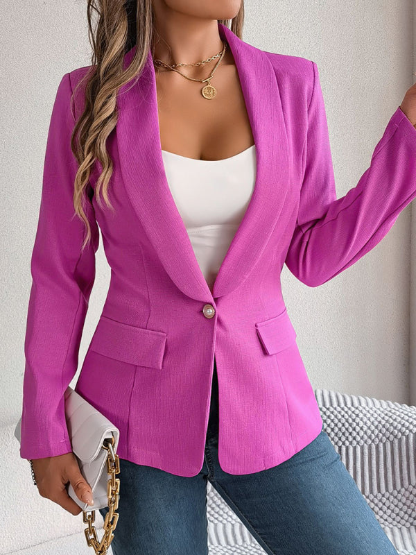 Feminine solid color long-sleeved one-button blazer - Venus Trendy Fashion Online