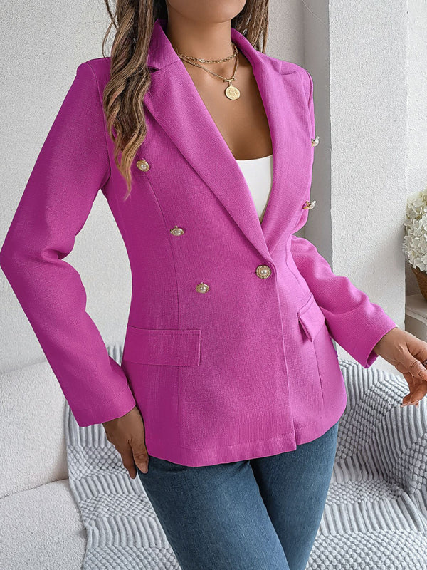 Feminine solid color long-sleeved double-breasted suit - Venus Trendy Fashion Online