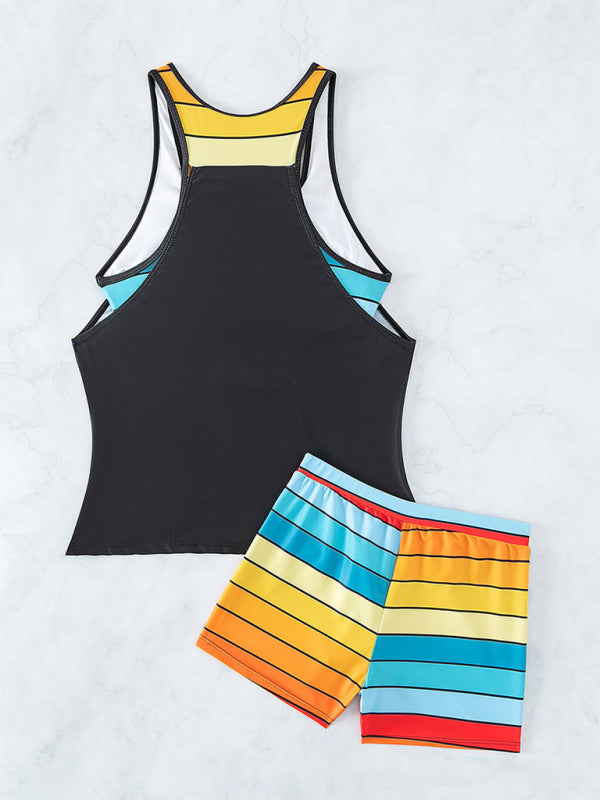 New Fashion Beach Spa Vacation Boxer Vest Sports Contrast Color Swimsuit Suit - Venus Trendy Fashion Online