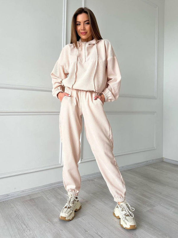 New long sleeve hooded zipper women's trousers suit two piece set - Venus Trendy Fashion Online