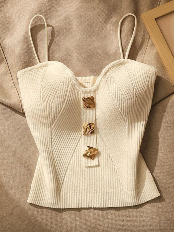 New style knitted tube top camisole with decorative buttoned blouse inside - Venus Trendy Fashion Online