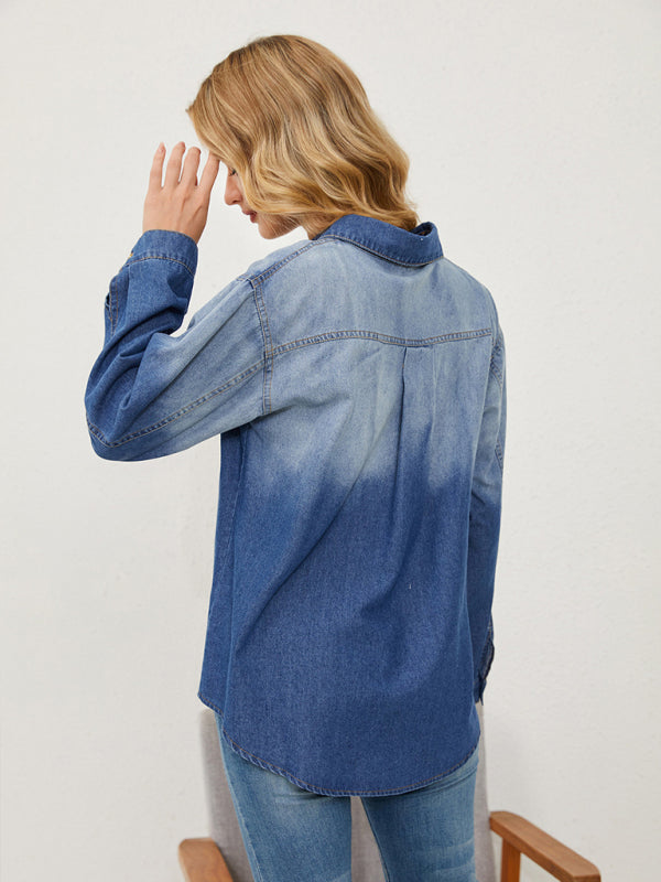 New style comfortable casual lapel gradient denim shirt jacket - Venus Trendy Fashion Online