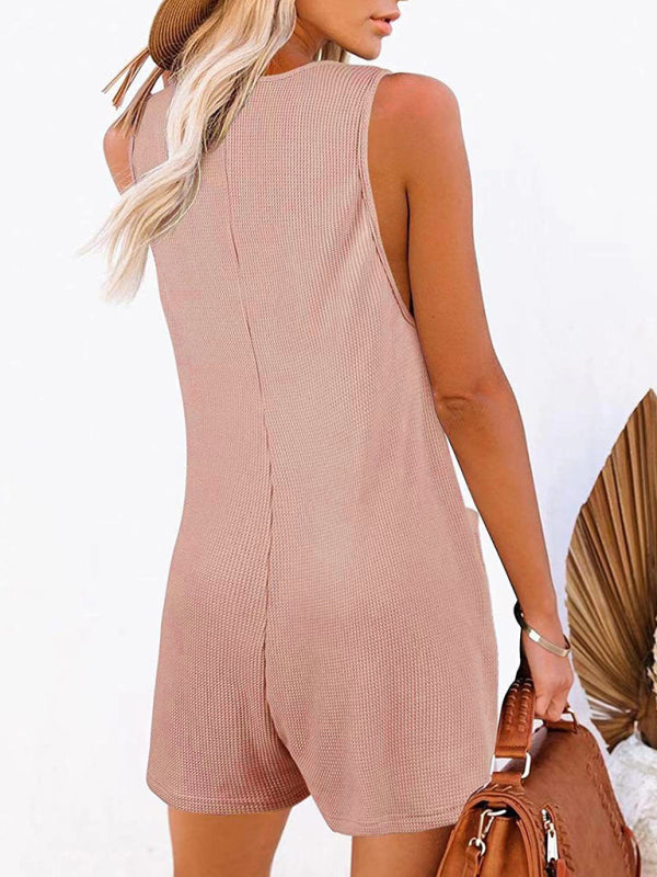 New Women's Solid Color Button Pocket Vest Jumpsuit - Venus Trendy Fashion Online