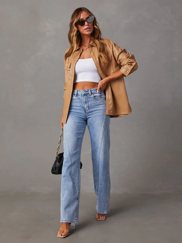 New style comfortable casual loose spliced wide leg women's jeans - Venus Trendy Fashion Online
